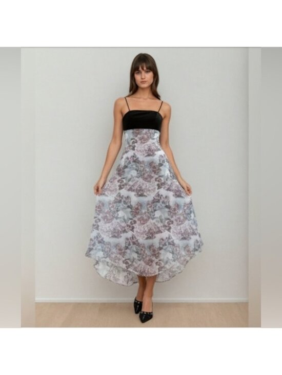 By Design Dresses & Skirts - Asymmetric Hem Angel Printed Spaghetti Strap Dress